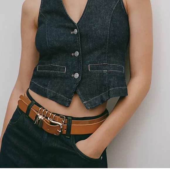 Anthropologie Belt Leather LARGE Structured Keeper Goldtone Buckle Honey NEW - Picture 3 of 13